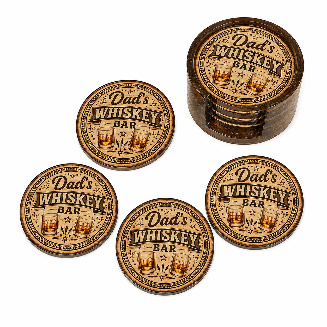 Dad's Whiskey Bar Coaster Set