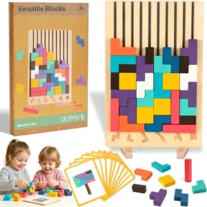 3D Wooden Stacking Blocks Puzzle for Toddlers 3-6, Educational Tetris Brain Teaser Toy with Pattern Cards, Montessori Safe Wooden Gift for Boys & Girls