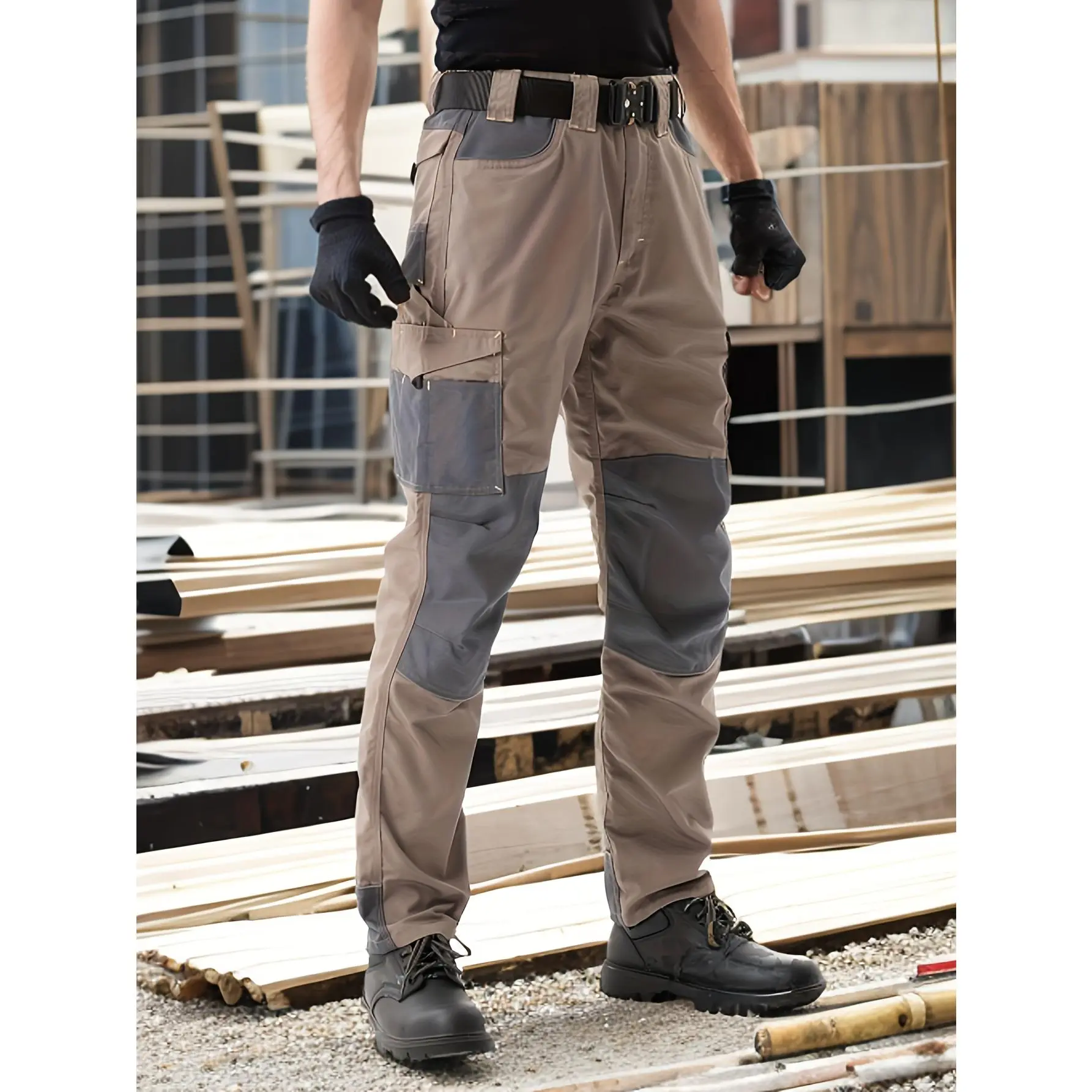 Large Capacity Men's Multi-Pocket Color Blocking Work Pants - Durable Oxford Cloth, Wear-Resistant Knee Pads, Thick and Fashionable Design for Outdoor Safety Work - Ideal for Construction, Warehouse, and Heavy-Duty Jobs