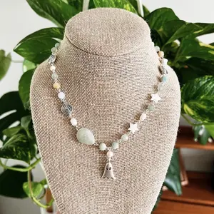Stranger in the Alps Phoebe Bridgers || Crystal beaded chain link necklace with amazonite, FW pearls & quartz || crystal necklace / jewelry Female Female Female Female Anniversary