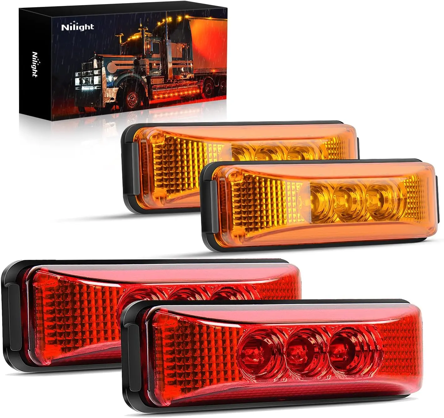 Nilight 4PCS 3.9-Inch 3-LED Vehicle Marker Lights, Bright Led Lights, Waterproof Water Resistant Sealed Surface-Mounted Lamps for 12V Truck Pickups Trailer Front Rear Side Clearance Indicators, All Weather, Black Wire for Ground, Better Heat Dissipation