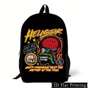 Men's Polyester Backpack with Retro Print - Lightweight Street Style Laptop Schoolbag for Casual Outings - Hand Washable Vintage-Inspired Travel Knapsack Without Battery - JIT No.879
