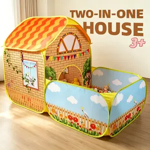Kids' Garden Farm Villa Tent with Ball Pit | Large Portable Foldable Yellow Playhouse | Pop-Up Castle Tent | Outdoor Party & Beach Toy | Holiday Gift (Birthday/Christmas/Thanksgiving/Halloween) | No Accessories, Lights or Balls