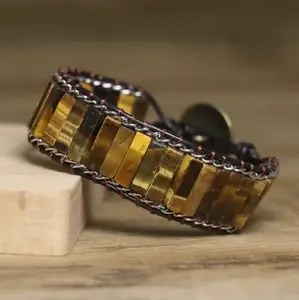 Natural Tiger's Eye Beaded Bracelet Handmade Healing Stone Grounding Energy Gift