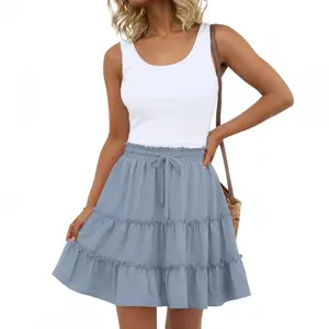 Women Flowy Casual Cute Skorts Built-in Shorts Floral Ruffle Tiered Skirts with Pockets
