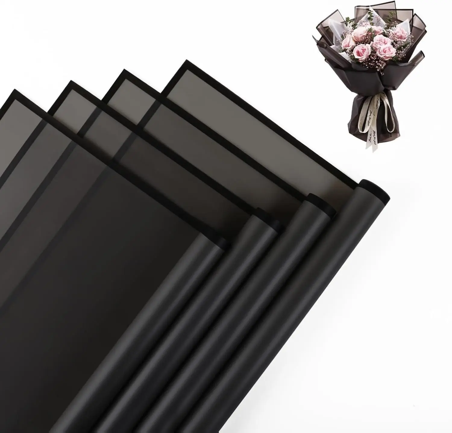 20 Sheet Flower Wrapping Paper - Waterproof Floral Bouquet Wrapping Paper, Florist Supplies Packaging Paper for Wedding Birthday Gift DIY (Translucent Black) Gothic Ghost Wrapping Paper