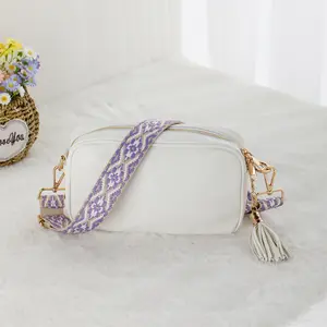 MONOBLANKS 3-in-1 Convertible Crossbody Bag with Removable Strap, Zipper Security, and Fashion Fringe Tassel, White PU Leather Print Handle Satchel