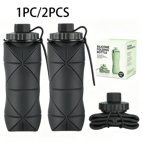 2PCS Foldable Soft Silicone 20oz Sports Water Bottles, Food-Grade Leakproof Portable Compact Drinking Containers for Fitness, Outdoor Adventure