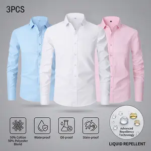 3-Pack Momentum and Wear Men's Antifouling Shirt Collection - Slim-Fit Long Sleeve Button-Up Business Casual Dress Shirt