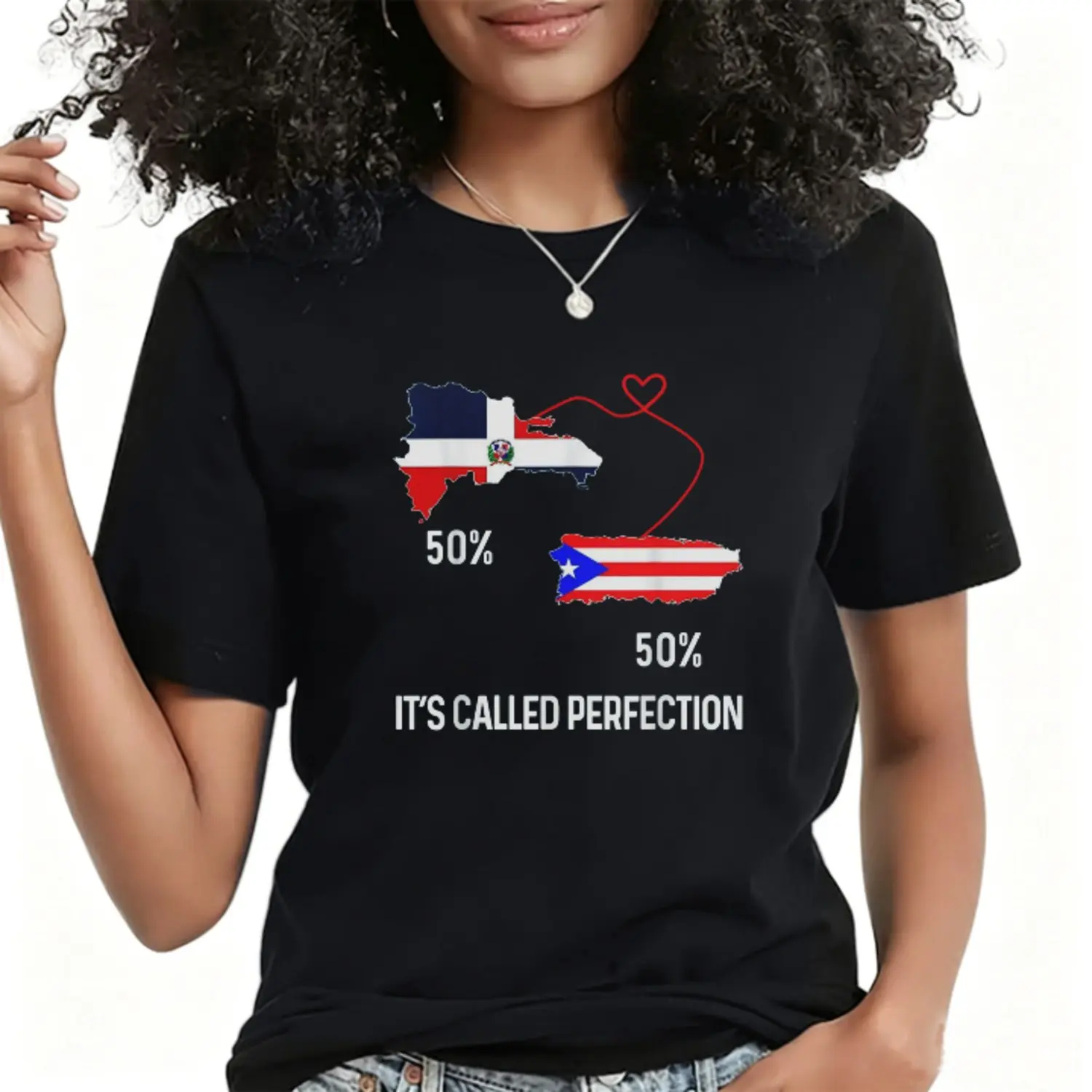 Half Puerto Rican Half Dominican Flag Map Combined PR RD Casual Short Sleeve Cotton T-Shirt
