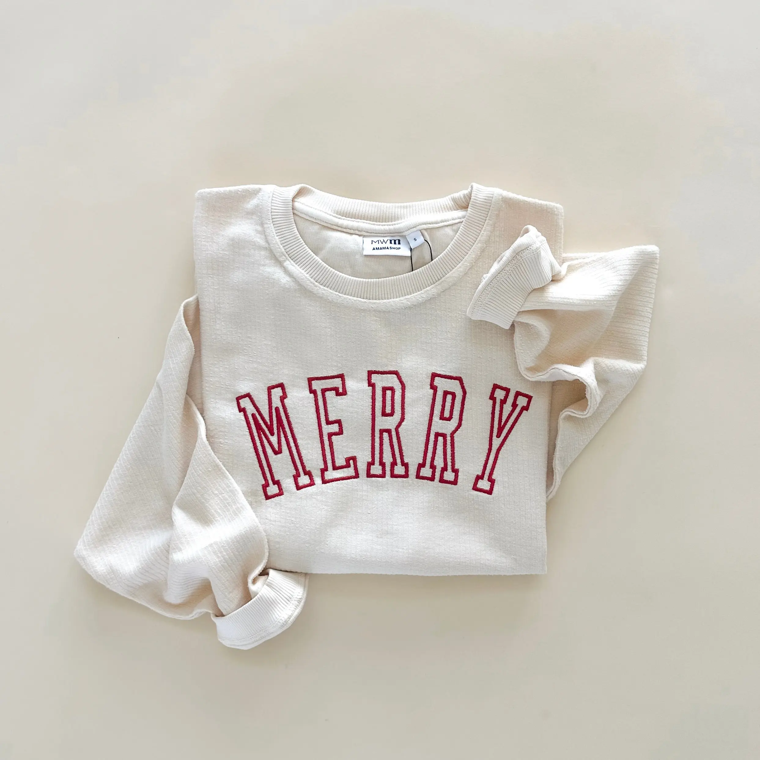 Merry Outline Embroidered Corded Crewneck