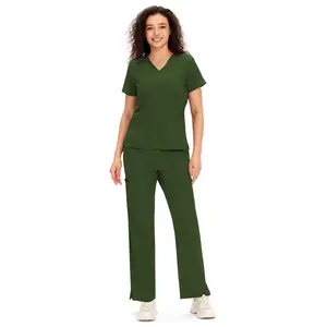 COZYFIT Women's ProPocket Scrubs Set Medical Uniform V-Neck Top & Straight Leg Pants 12 Pockets Comfort Fit Easy Care
