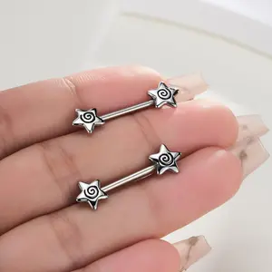 Oufer 2PCS Spiral Star Nipple Barbel Rings