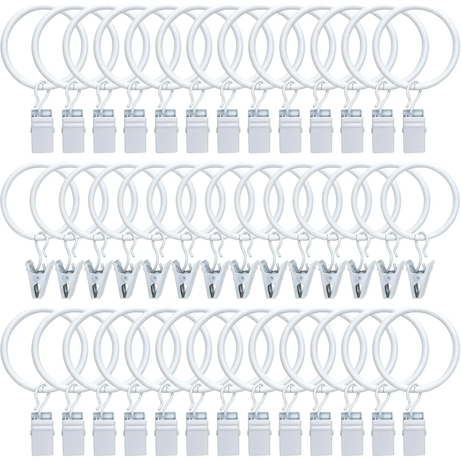 40 Pack Metal Curtain Rings with Clips,Decorative Drapery Rustproof  1.26 Inch Interior Diameter,Curtain Hangers Clips, Drapery Clips with Rings,White