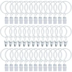 40 Pack Metal Curtain Rings with Clips,Decorative Drapery Rustproof  1.26 Inch Interior Diameter,Curtain Hangers Clips, Drapery Clips with Rings,White