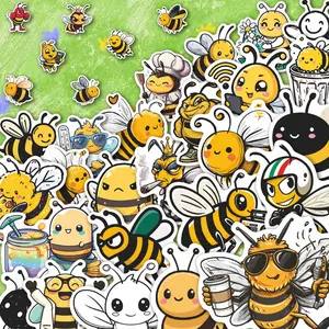 50Pcs Cute Cartoon Honey Bee Stickers Pack, Waterproof Kawaii Insect & Happy Bee Vinyl Decals for Laptop, Water Bottle, Journal & Scrapbook, Bee Lover Gift
