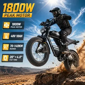 SAMEBIKE Pilot Retro Adult Electric Moped Bike, 20"x4.0 Fat Tire Ebike, 1800W Peak Motor with 100Nm Torque, 48V 18Ah Battery, 140KM Long Range, 50KM/H Max Speed, Hydraulic Brake