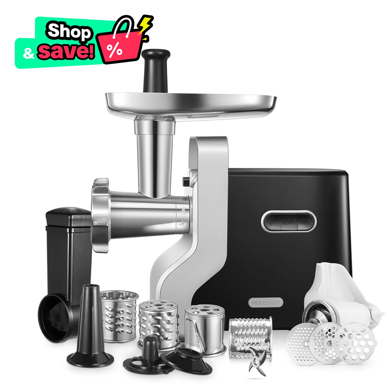 Heavy Duty Electric Meat Grinder, 3000W Max, 5 in 1 Sausage Stuffer, 3 Stainless Steel Grinding Plates, 5 Pounds/Min