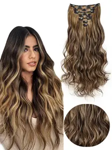 18 Inch Long Wave Clip-In Hair Extensions, 7-Piece Set, Synthetic Fiber, Lightweight Natural Loose Hair Pieces, Suitable for Women Daily Use, Synthetic Wavy Hair, Synthetic Soft Hairpieces