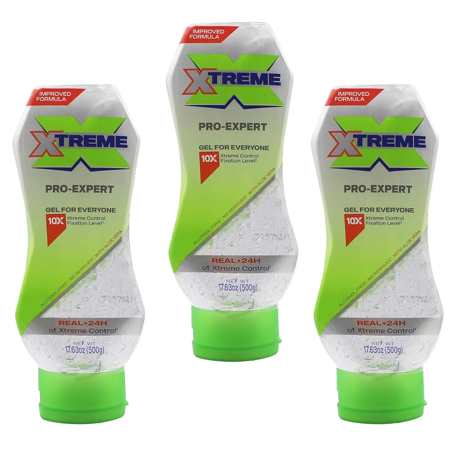 Xtreme Pro-Expert Clear Styling Hair Gel, Alcohol Free 24-Hours Xtreme Control With Aloe Vera, 17.63 Oz Squeeze Bottle (Pack of 3)