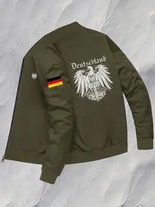 Men's Jacket with German Flag Pattern, Baseball Style Coat, Zipper Closure, Polyester, Casual & Formal Wear
