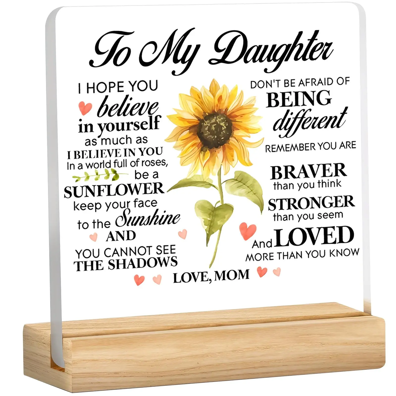 To My Daughter Acrylic Plaque, Sunflower Pattern Desktop Ornament, Home Decor Supplies for Living Room Bedroom, Gift for Daughter from Mom