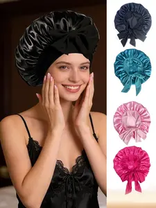 Silk Hair Satin Bonnet for Sleeping Women,Large Satin Sleep Bonnets for Women with Elastic Tie Band Silk Hair Wrap with Ajustable Straps,Night Sleep Cap for Curly Braids, Adjustable Satin Bonnet