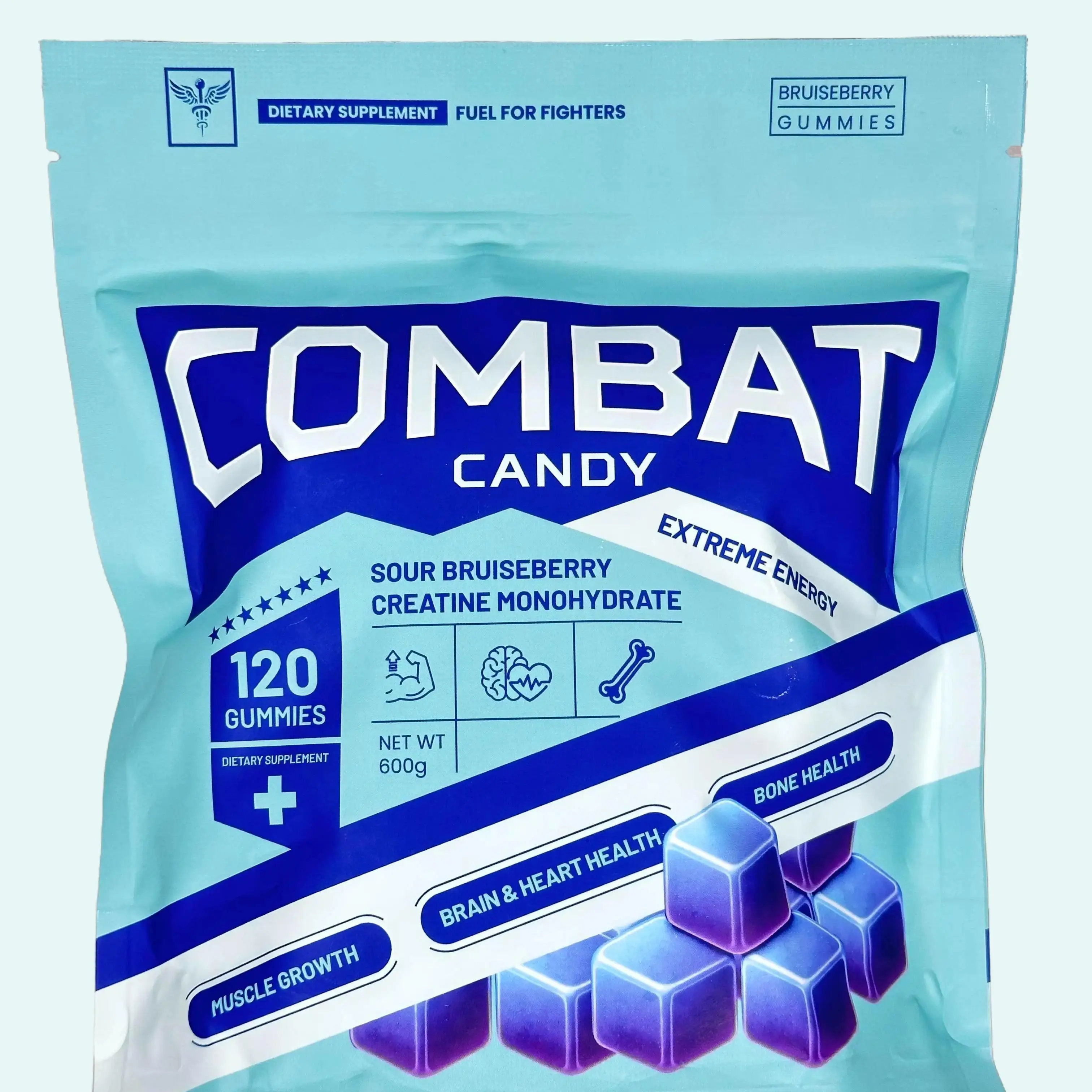 Combat Candy Sour Bruiseberry Vegan Creatine Gummies 120 Count 5g Serving Athletic Performance Support, Strength, Endurance, Muscle Recovery