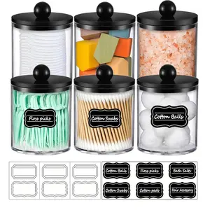 Acrylic Canister Apothecary Jar Set Qtip Holder Dispenser for Cotton Swabs, Balls, Pads, Floss - Plastic, Storage Bottles , Bathroom Essentials Accessories Decor Vanity Makeup Storage Organizer