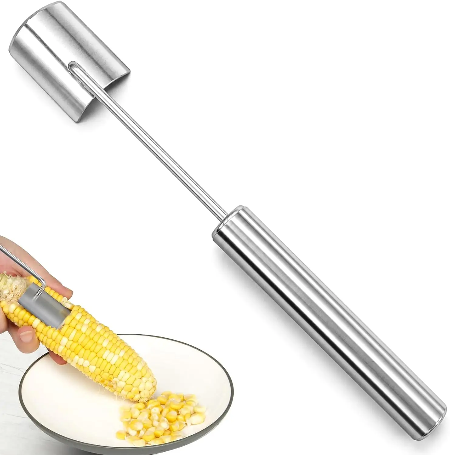 Corn Peeler for Corn on the Cob, Stainless Steel Corn on the Cob Stripper Tool, New Long Handle Corn Cutter to Cut Corn off the Cob, Corn Cob Peeler for Home Kitchen & Outdoor Dining