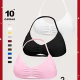 【Black Friday】Women's Solid-Color Strappy Halter Sports Bra, High-Stretch Padded Yoga Crop Top with a Supportive Fit for Fitness and Workouts