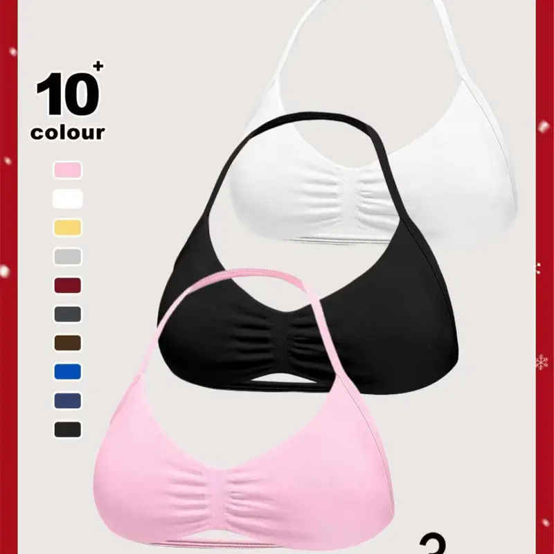 【Black Friday】Women's Solid-Color Strappy Halter Sports Bra, High-Stretch Padded Yoga Crop Top with a Supportive Fit for Fitness and Workouts