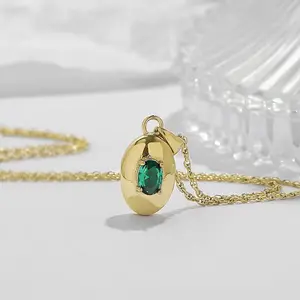 18K Gold Plated Titanium Steel Oval CZ Pendant Necklace Minimalist High End Clavicle Chain Accessories For Women Gifts For Women
