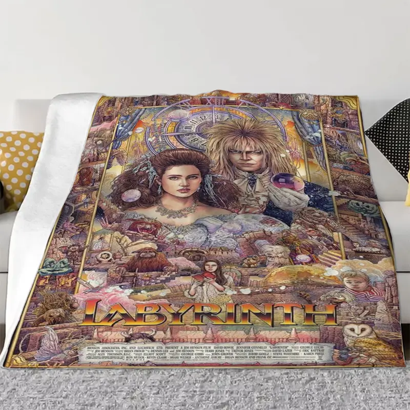 Labyrinth Themed Retro Flannel Fabric Blanket - 280GSM Knitted Polyester, Ultra Soft Digital Print, Anime Glam Style, Wrinkle Resistant, Durable, Fade Resistant, All-Season Cozy Multifunctional Nap Throw, Machine Washable, Ideal Christmas & Birthday Gift,
