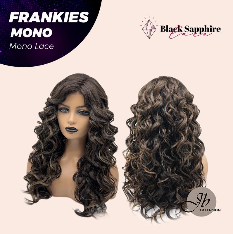 JBEXTENSION FRANKIES MONO Monofilament Handmade Wig 6X5 Full Monofilament Hand Tied Top Wig 19 Inches Dark Brown Highlight Curly Mono Lace Handmade Futura Fiber Glueless BS Wig FRANKIES MONO【BENDY EAR TABS】