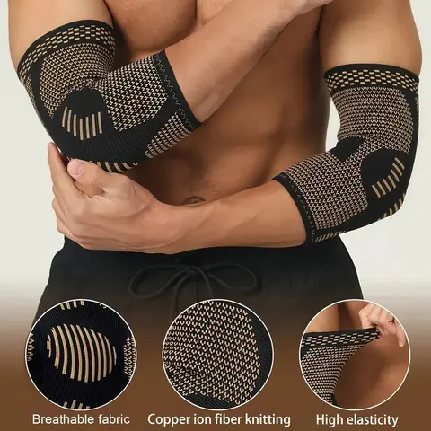 2 Pcs Unisex Copper-Ion Knit Arm Compression Sleeves - High Elasticity Elbow Supports for Tennis Elbow, Tendonitis Support, Weightlifting (4 Sizes, Fit for Men & Women)