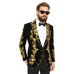 2026 New Men's Peak Lapel Suit, Embroidered Jacket, Suitable for Parties, Proms, Weddings, and Holidays Black Fabric