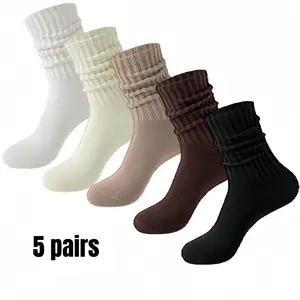Crew Socks For Women Multipairs Cotton Cushioned Athletic Mid Calf Rib Tube 80s Retro Slouchy Socks Womenswear Everyday, slouch sock