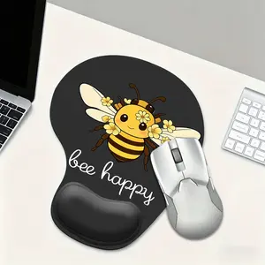 Cute Bee Happy Quote Mouse Pad with Wrist Rest, Ergonomic Wrist Support, Non-Slip Base, Memory Foam Desk Mat for Office Work, Funny Inspirational Decor