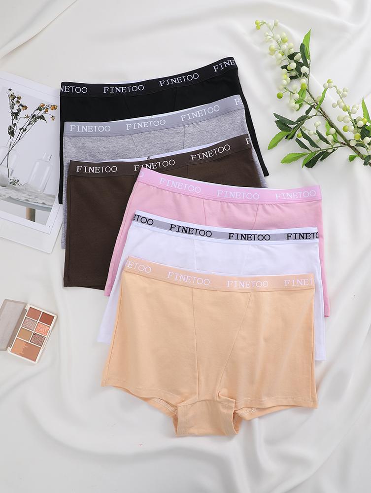FINETOO 6Pcs  Women's  Underwear Cotton Boxer Shorts Soft Underpants Ladies Stretch Panties Solid Color Cute Women's Panties Beige Lingerie Womenswear SpringStatements