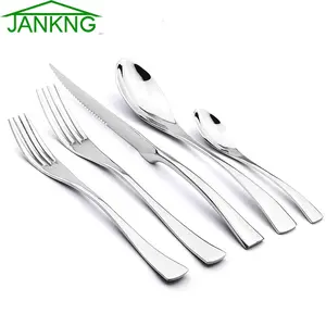 20Pcs Silver Flatware Set 18/10 Stainless Steel Gold Dinnerware Serrated Knife Fork Spoon Cutlery Food Tableware