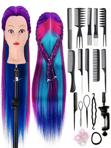 26-inch human head model with hair for hairstyle design training, head model practice, beauty doll head styling, hairdressing training, braiding headband, and braiding kit