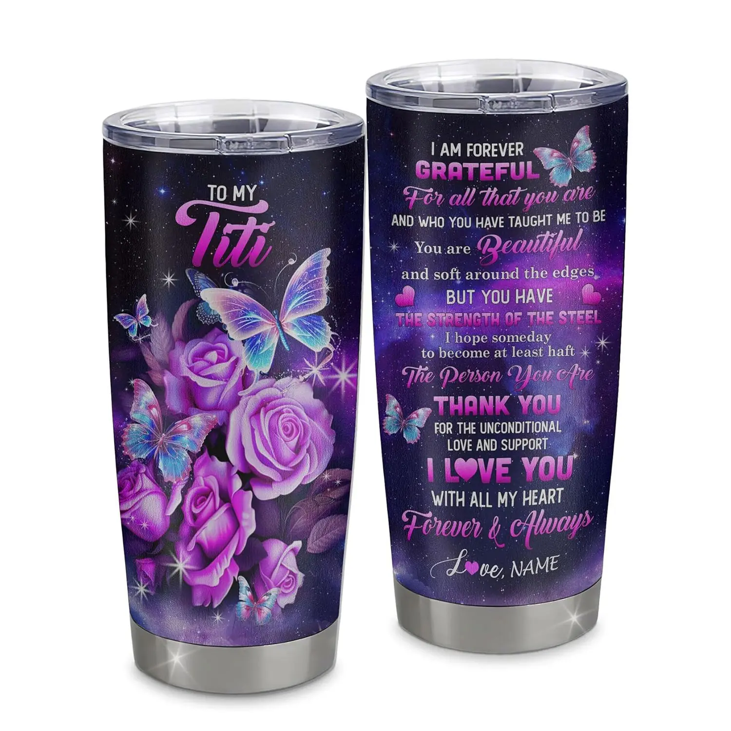 Custom name To My Titi Tumbler From Niece Stainless Steel, Cup Grateful Thank You Butterfly, Titi Gift Birthday Mothers Day 2025