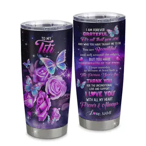 Custom name To My Titi Tumbler From Niece Stainless Steel, Cup Grateful Thank You Butterfly, Titi Gift Birthday Mothers Day 2025
