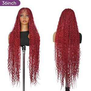 Red Boho Vibes | 36" Full Lace Knotless Box Braided Wig – Wavy Braids, Premium Synthetic, Glueless, Lightweight, Natural Look for Black Women – Holiday Hair Must-Have by SuperNova #Summervibes #DealsForYouDays