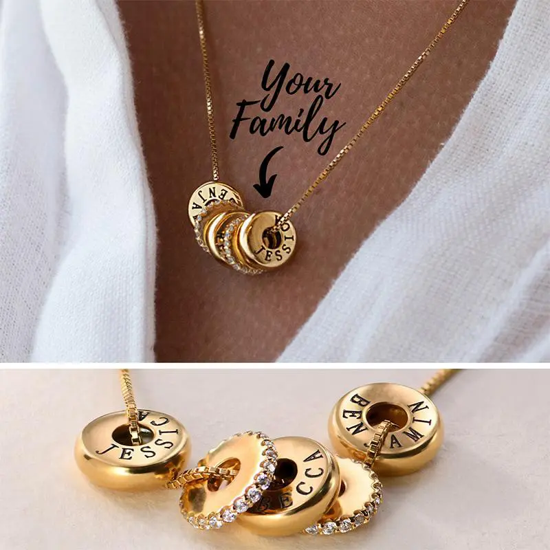 Personalized Family Name Necklace 18K Gold Plated Anniversary Gift for Mom Daughter Custom Design Luxurious Jewelry