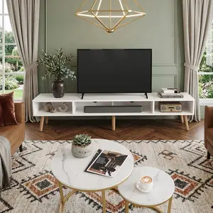 Optimized TV Stand with Open Storage Shelf, Fits 55-60 Inch Television, Modern Entertainment Center Media Console Table, Multifunctional Home Furniture for Living Room Bedroom Decor, Ideal Holiday Gift for Thanksgiving Christmas Family Use