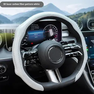 2026 New Men's Laser Carbon Fiber Pattern Steering Wheel Cover 15-Inch Universal Fit Ensures Quick Steering Non-Slip Grip Ultra-Thin Design Suitable for All-Season Use, Steering Wheel Covers, 15 In