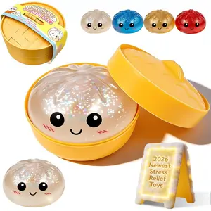 Dumpling Squishy Mystery Box Glitter Gluten Free Wrappers with Steamer Stress Relief Toy Crazy Fun Mini Bao Bun Surprise Squishies Generic Cute Sparkly Anxiety Fidget Blind Glittery Swuishy (White)