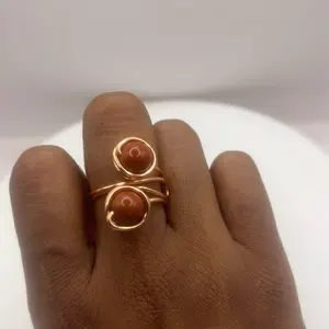 Red Jasper Adjustable Ring - Gold-Tone Wire Design with Natural Stone Accent